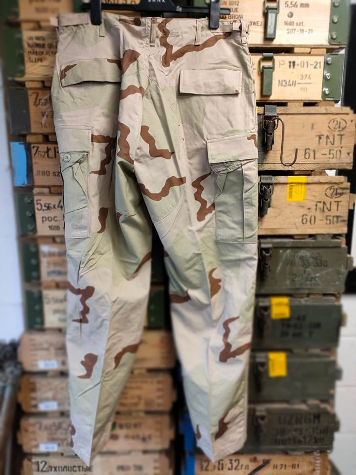 VINTAGE US ARMY COMBAT TROUSERS PANTS CHOCOLATE CHIP CAMO 1983 SIZE W3 –  Rare Gear USA